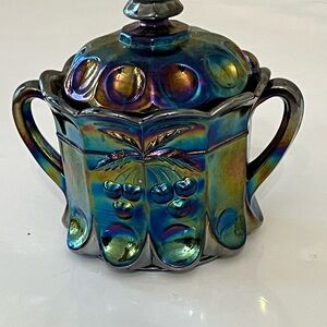 Mosser Carnival Glass Grape Motif Child’s Cookie Jar, Jam, or Mustard Jar